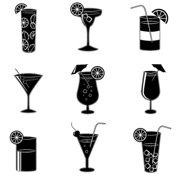Free Vector | Pictograms of party cocktails with alcohol