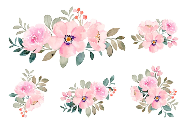 Free Vector | Pink floral arrangement collection with watercolor