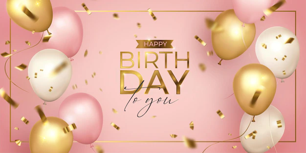 Free Vector | Pink, gold and white realistic happy birthday