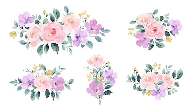 Free Vector | Pink purple flower arrangement collection with watercolor