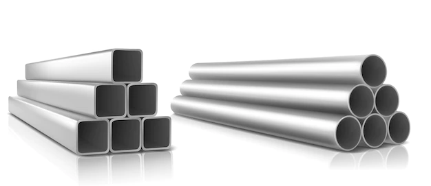Free Vector | Pipes stack, square and round straight steel metal or pvc plumbing pipelines.