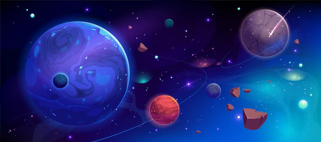 Free Vector | Planets in outer space with satellites and meteors illustration