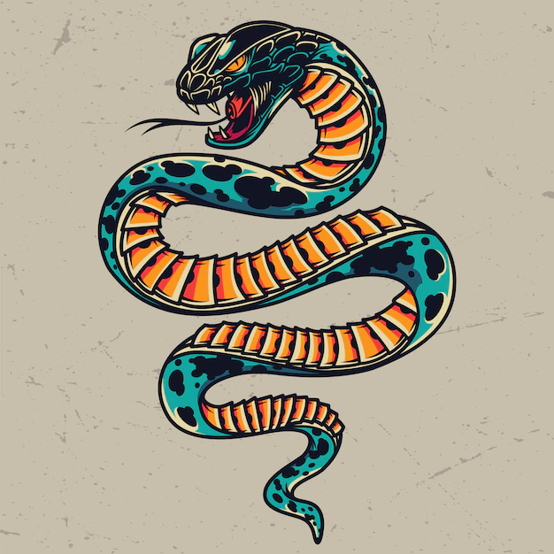 Free Vector | Poisonous snake colorful tattoo concept