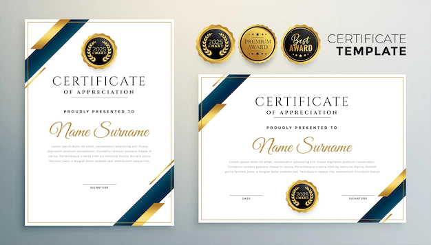 Free Vector | Premium certificate template with golden geometric shapes