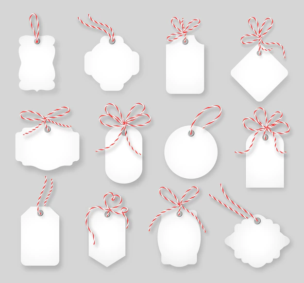 Free Vector | Price tags and gift cards tied up with twine bows set. label paper, sale design, tring knot, vector illustration