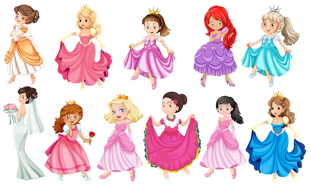 Free Vector | Princess in different beautiful dresses