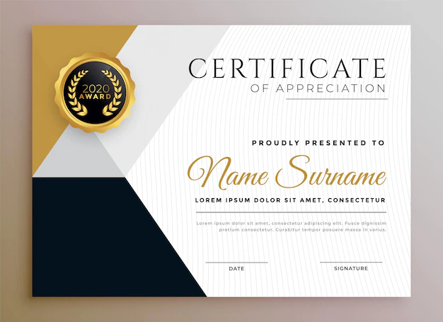 Free Vector | Professional certificate of appreciation golden template design