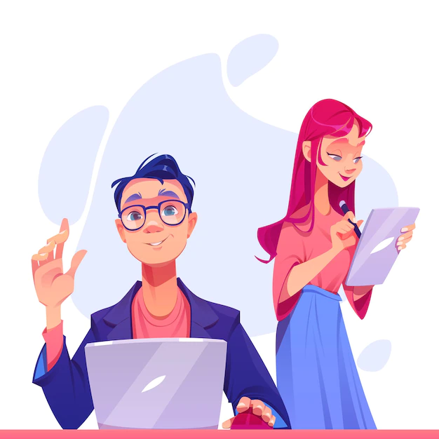 Free Vector | Programmer and graphic designer characters create website man with laptop and woman with tablet deve...