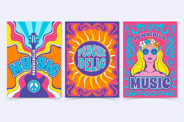 Free Vector | Psychedelic music covers collection