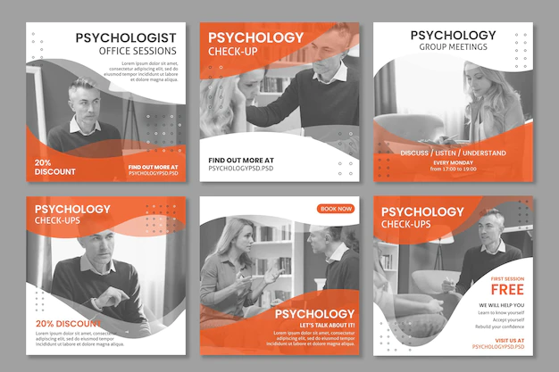 Free Vector | Psychology office instagram posts template