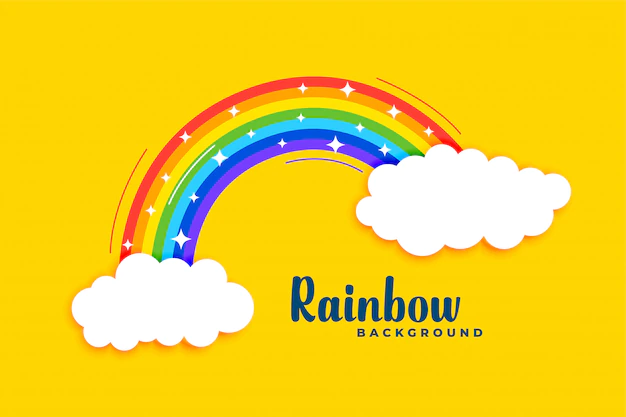 Free Vector | Rainbow with clouds on yellow background