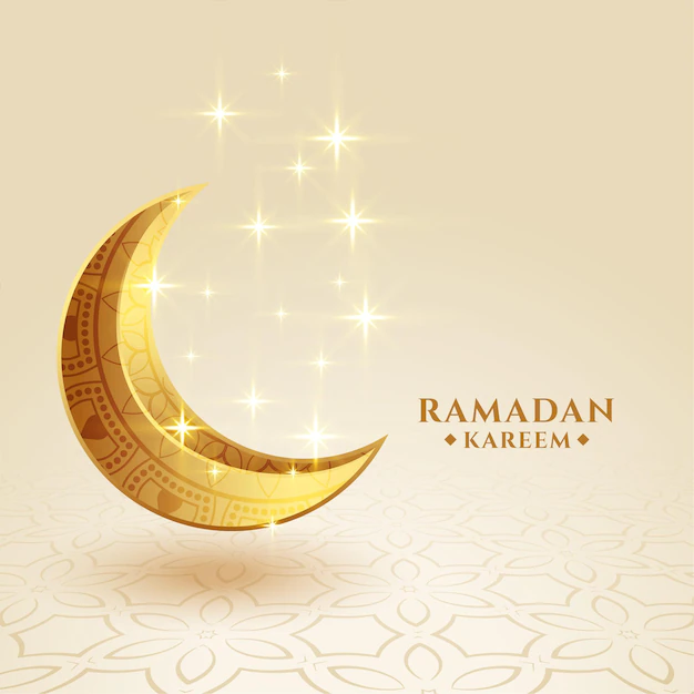 Free Vector | Ramadan kareem golden crescent moon sparkling greeting