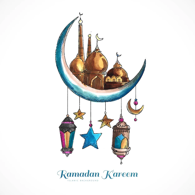 Free Vector | Ramadan kareem islamic moon and mosque colorful card background