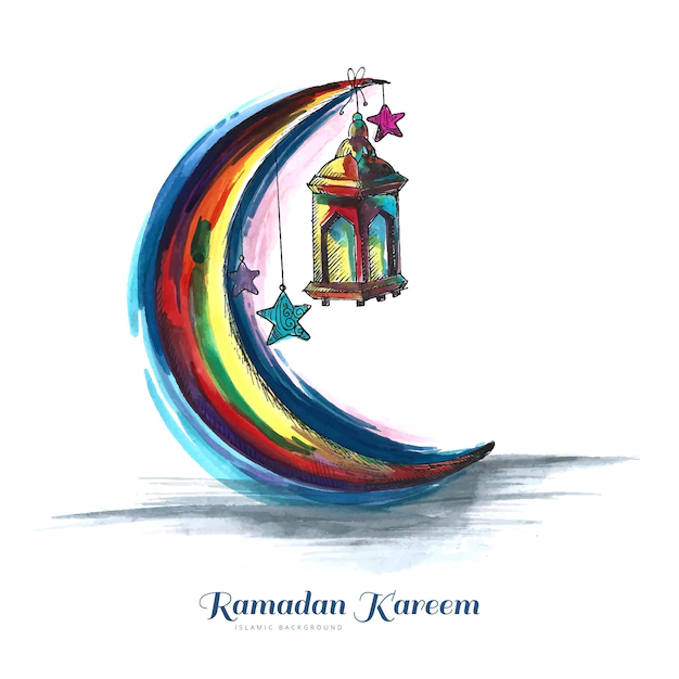 Free Vector | Ramadan kareem islamic watercolor moon greeting card background