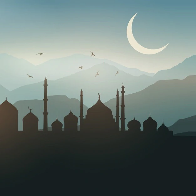 Free Vector | Ramadan landscape background at sunset