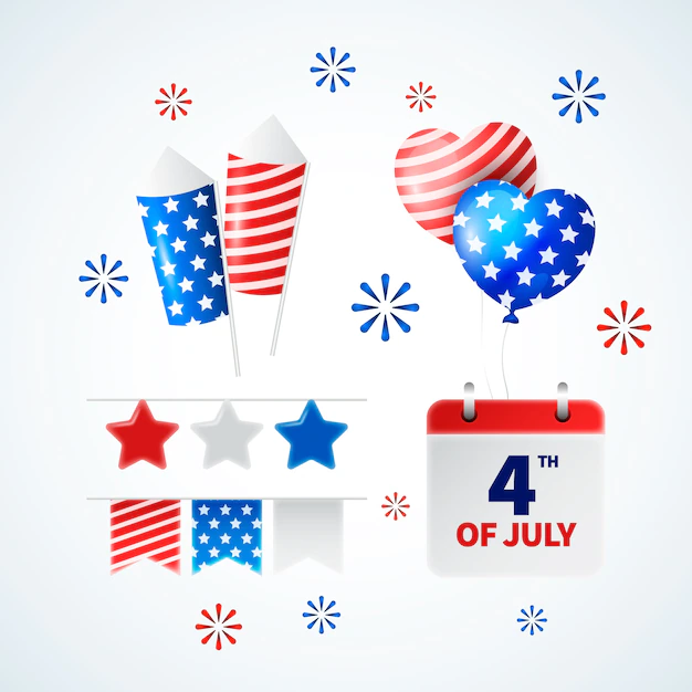 Free Vector | Realistic 4th of july element pack