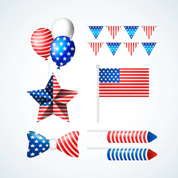Free Vector | Realistic 4th of july element set