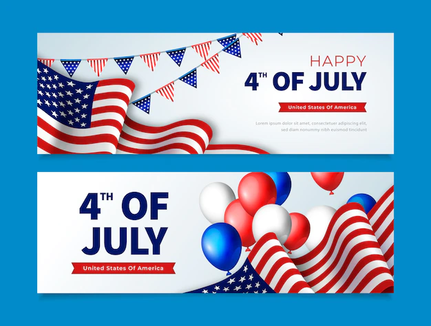 Free Vector | Realistic 4th of july horizontal banners