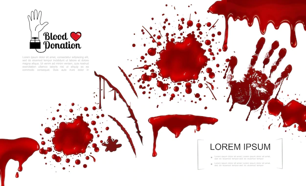 Free Vector | Realistic bloody elements template with blood splashes splatters blots spots drips and handprint  illustration,