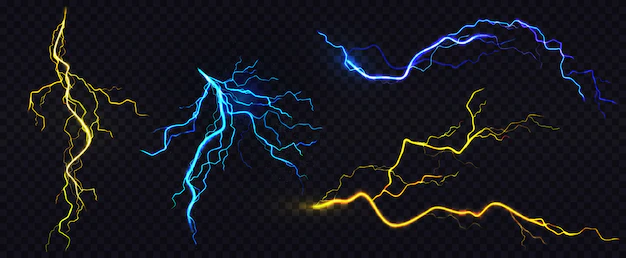 Free Vector | Realistic blue and yellow lightning bolts