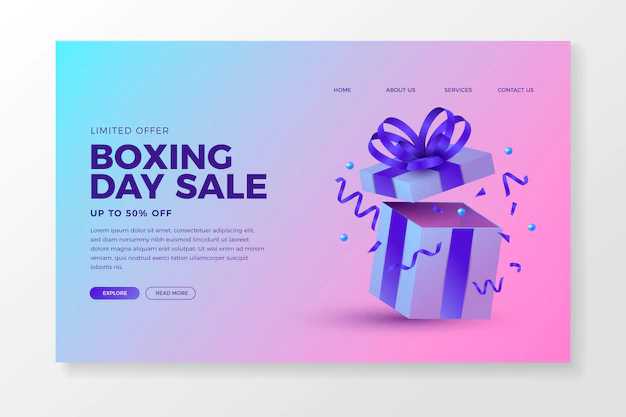 Free Vector | Realistic boxing day sale landing page template