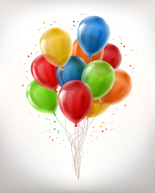 Free Vector | Realistic bunch of flying glossy balloons, multicolored, filled with helium