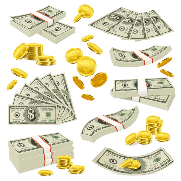 Free Vector | Realistic coins and banknotes money set