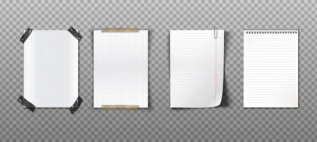 Free Vector | Realistic collection of paper notes with tapes, paperclip and spiral notebook