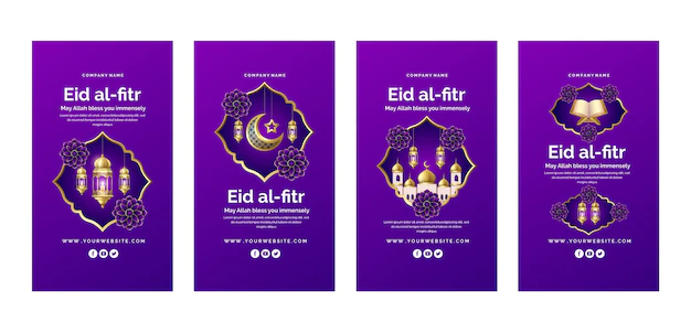 Free Vector | Realistic eid al-fitr instagram stories collection