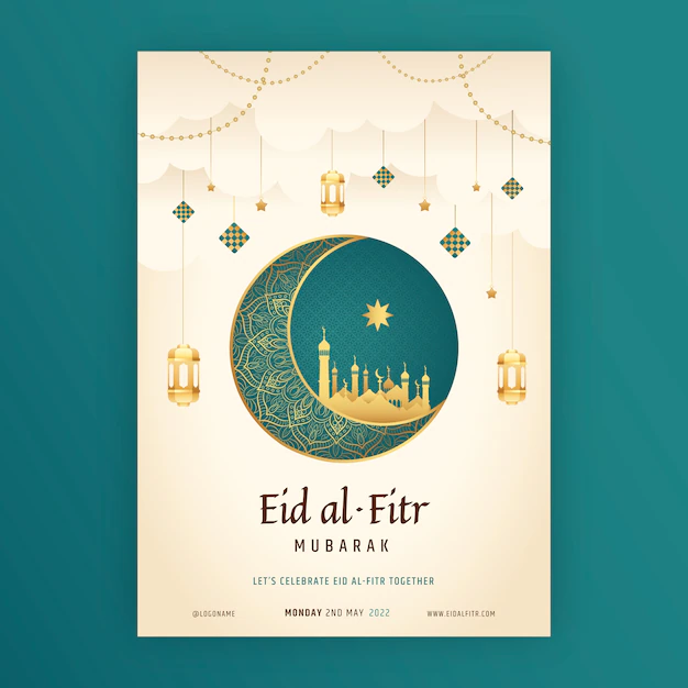 Free Vector | Realistic eid al-fitr vertical poster template