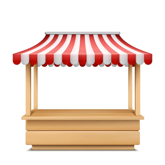 Free Vector | Realistic illustration of empty market stall with red and white striped awning