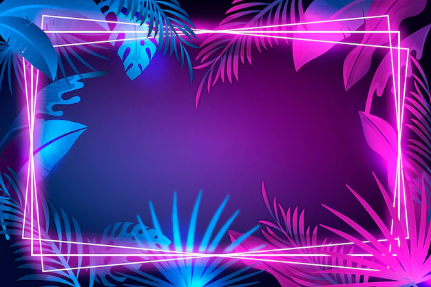 Free Vector | Realistic leaves with neon frame