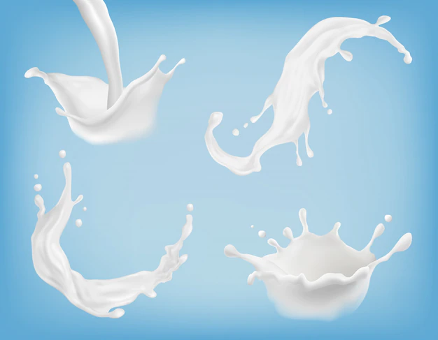 Free Vector | Realistic milk or yogurt splashes, flowing cream, abstract white blots, milky swirls
