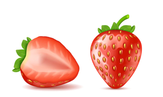 Free Vector | Realistic red ripe strawberries, whole and half isolated on background.