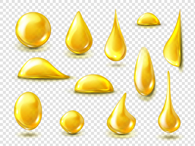 Free Vector | Realistic set of golden drops of oil or honey