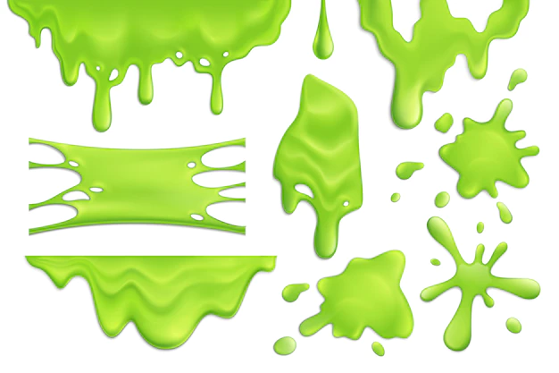 Free Vector | Realistic set of green slime blots and drops isolated illustration
