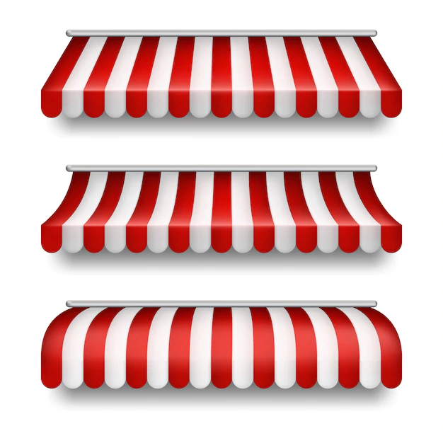 Free Vector | Realistic set of striped awnings isolated on background. clipart with red and white tents