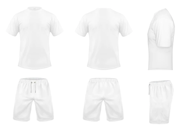 Free Vector | Realistic set of white t-shirts with short sleeves and shorts, sportswear, sport uniform