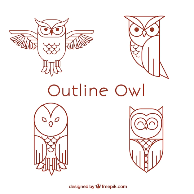 Free Vector | Red outline owl set