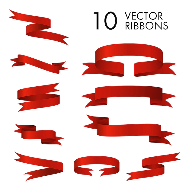 Free Vector | Red ribbon scrolls set
