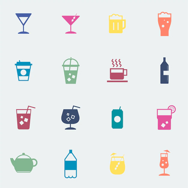 Free Vector | Refreshing drinks icons collection illustration