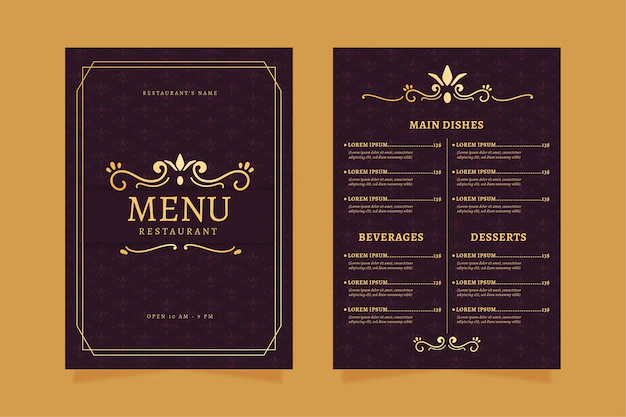 Free Vector | Restaurant menu template golden with violet