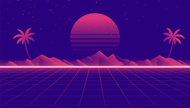 Free Vector | Retro 80s landscape scene in game style