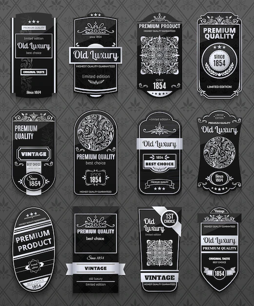 Free Vector | Retro luxury labels set in black and white color isolated on gray
