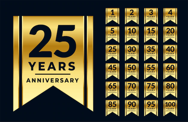 Free Vector | Ribbon style anniversary golden labels or emblems set