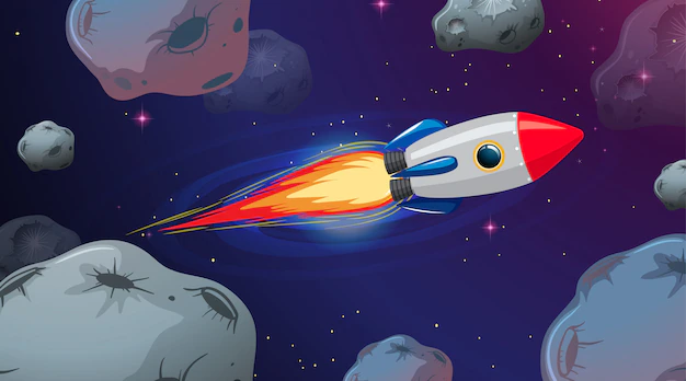 Free Vector | Rocket flying through astriods