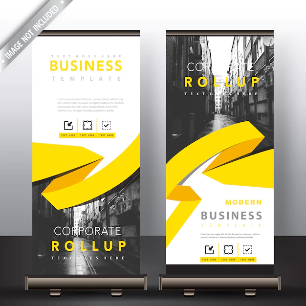 Free Vector | Roll up banner with yellow ribbon detailed
