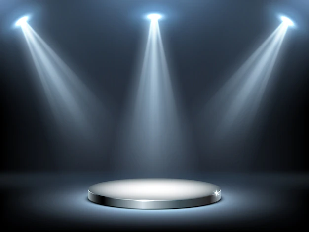 Free Vector | Round podium stage in spotlights rays, realistic