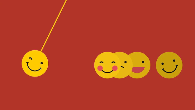 Free Vector | Round yellow emoticon in happy moods swing isolated on red background