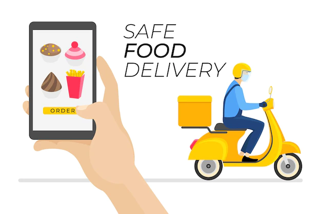Free Vector | Safe food delivery order and receive